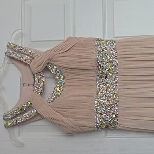 Betsy & Adam Rhinestone Blush Evening Dress - Size 6